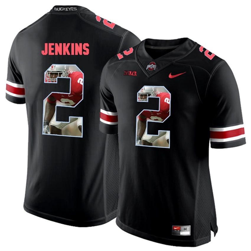 Ohio State Buckeyes Men's NCAA Malcolm Jenkins #2 Blackout With Portrait Print College Football Jersey WJR7649DB